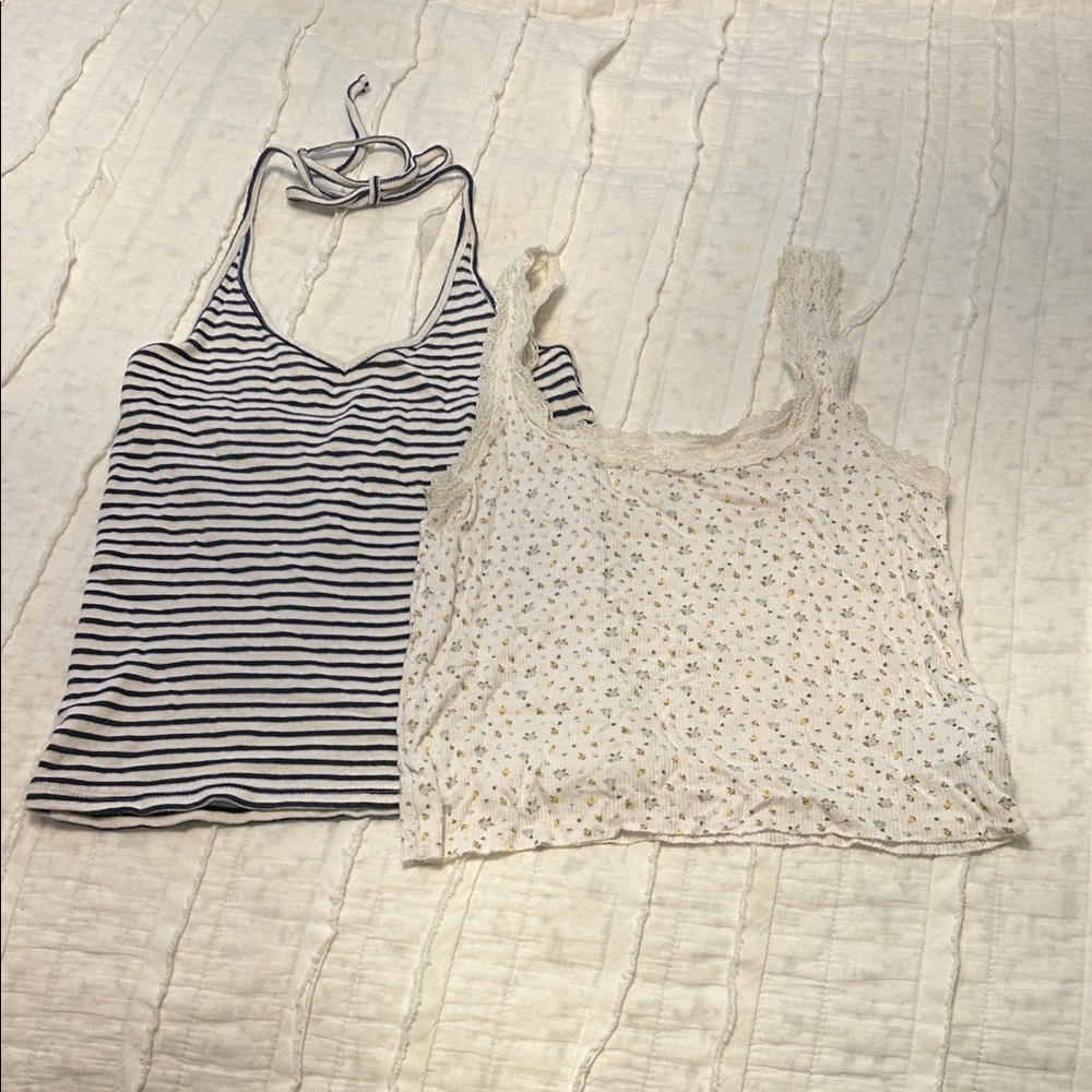 American Eagle Outfitters Black Striped and Cream Floral Camisoles